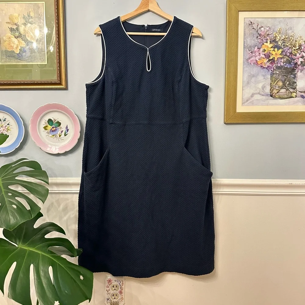 Lands End Navy Blue Sheath Dress Size 22W Classic Nautical Wedding Office Resort - Picture 1 of 10